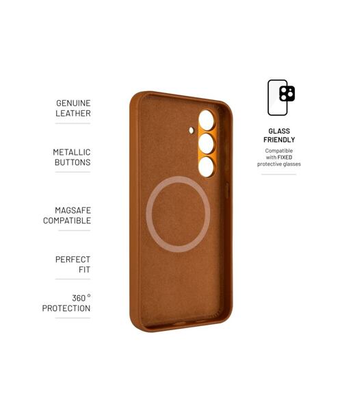 Kožený zadní kryt FIXED MagLeather s podporou MagSafe pro Samsung Galaxy S24+, hnědý
