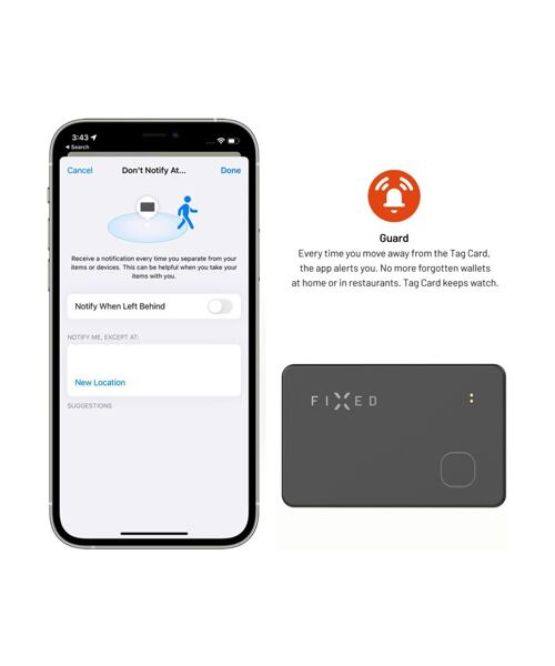 Smart tracker FIXED Tag Card s podporou Find My, bezdrátové nabíjení, černý