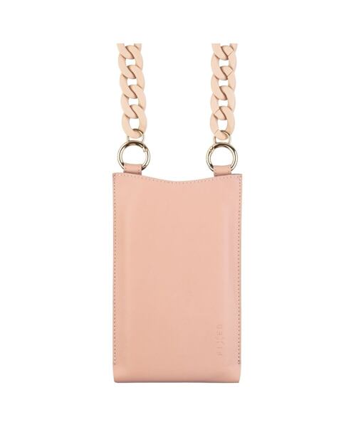 Kožená taštička přes rameno s kapsou FIXED Venezia pro 7" mobilní telefony s béžovým řetízkem, pudro