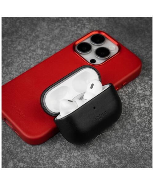 Kožené pouzdro FIXED PodsLeather s podporou MagSafe pro Apple AirPods Pro 2/Pro 2 (USB-C), černé