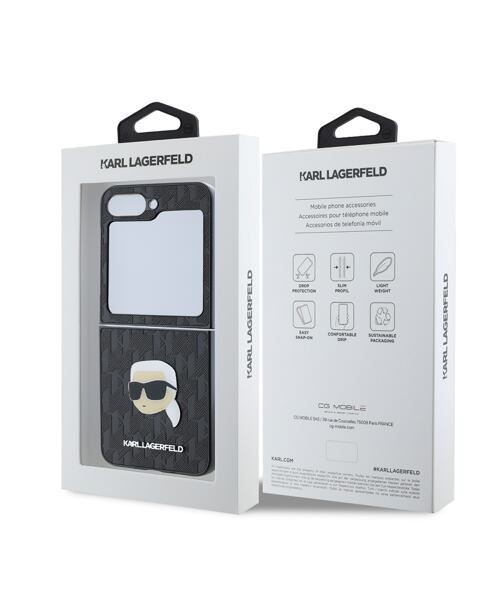 Karl Lagerfeld PU Saffiano Monogram Karl Head Zadní Kryt pro Samsung Galaxy Z Flip 6/7 FE Black