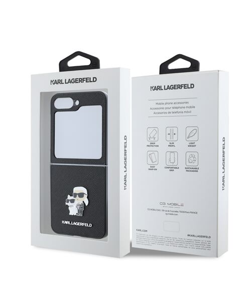Karl Lagerfeld PU Saffiano Karl and Choupette Zadní Kryt pro Samsung Galaxy Z Flip 6 /7FE Black