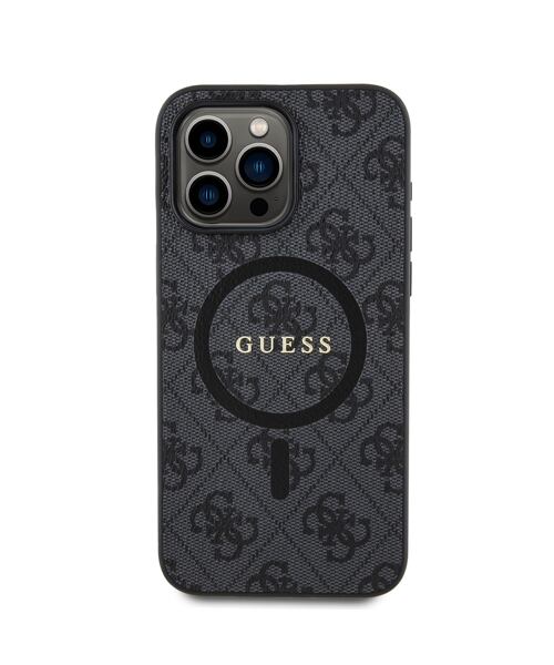Guess PU Leather 4G Colored Ring MagSafe Zadní Kryt pro iPhone 15 Pro Max Black