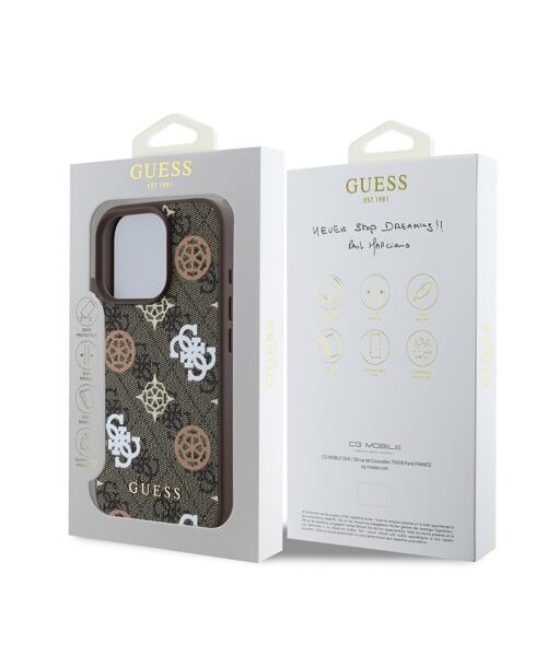 Guess PU 4G Peony MagSafe Zadní Kryt pro iPhone 16 Pro Brown