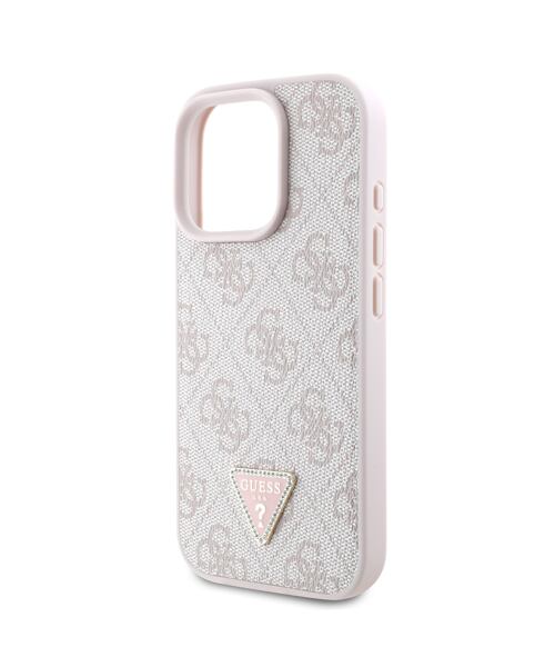 Guess PU 4G Strass Triangle Metal Logo Zadní Kryt pro iPhone 16 Pro Pink