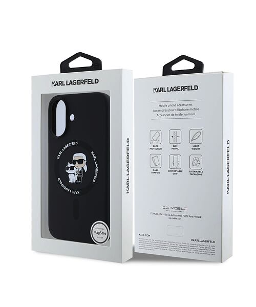 Karl Lagerfeld Liquid Silicone Karl and Choupette MagSafe Zadní Kryt pro iPhone 16 Plus Black