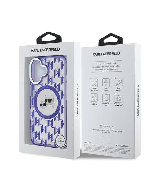 Karl Lagerfeld IML Monogram K&CH Heads MagSafe Zadní Kryt pro iPhone 16 Purple