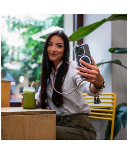 Pouzdro FIXED MagPure Neck s růžovou šňůrkou na krk pro Apple iPhone 16 Pro