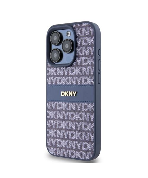 DKNY PU Leather Repeat Pattern Tonal Stripe Zadní Kryt pro iPhone 15 Pro Blue