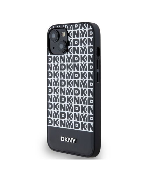 DKNY PU Leather Repeat Pattern Bottom Stripe MagSafe Zadní Kryt pro iPhone 14 Black