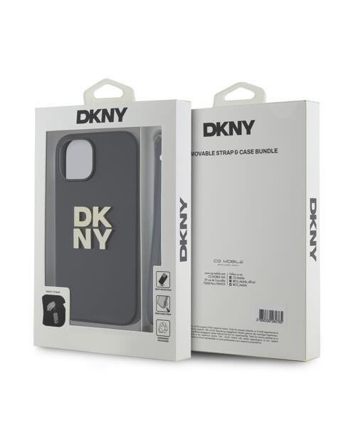 DKNY PU Leather Stack Logo Wrist Strap Zadní Kryt pro iPhone 15 Black