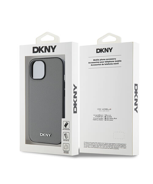 DKNY PU Leather Silver Metal Logo Magsafe Zadní Kryt pro iPhone 14 Grey
