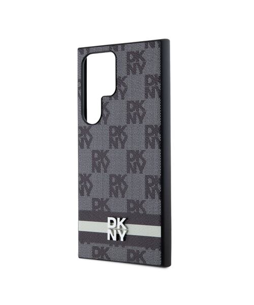 DKNY PU Leather Checkered Pattern and Stripe Zadní Kryt pro Samsung Galaxy S24 Ultra Black