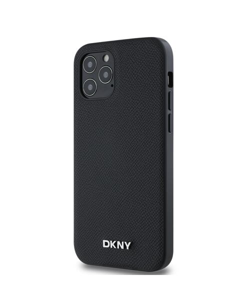 DKNY PU Leather Silver Metal Logo Magsafe Zadní Kryt pro iPhone 12/12 Pro Black