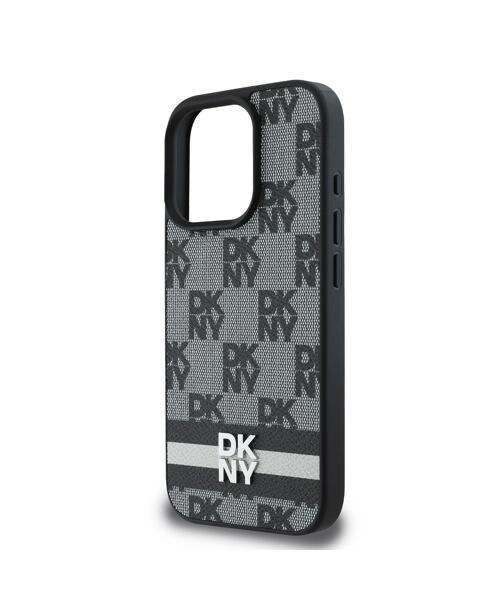 DKNY PU Leather Checkered Pattern and Stripe Zadní Kryt pro iPhone 16 Pro Max Black