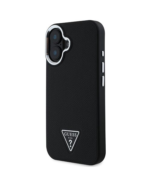 Guess PU Grained Triangle Logo MagSafe Zadní Kryt pro iPhone 16 Black