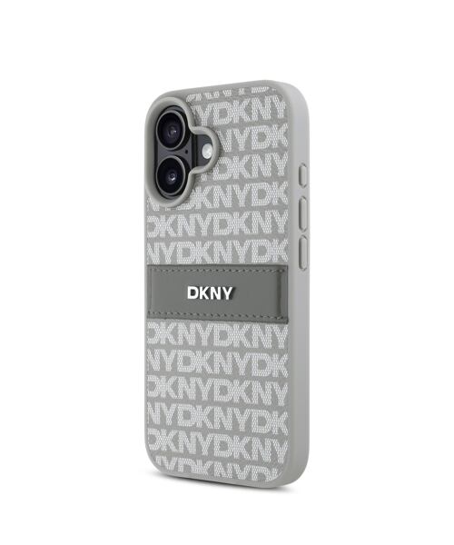 DKNY PU Leather Repeat Pattern Tonal Stripe Zadní Kryt pro iPhone 16 Beige