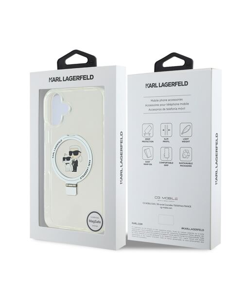 Karl Lagerfeld Ringstand Karl and Choupette MagSafe Zadní Kryt pro iPhone 16 Plus White
