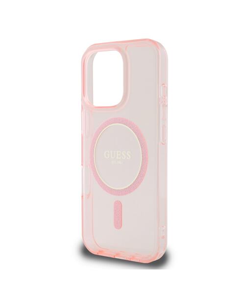 Guess IML Glitter Ring MagSafe Zadní Kryt pro iPhone 16 Pro Pink