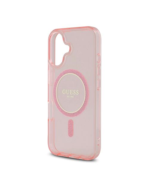 Guess IML Glitter Ring MagSafe Zadní Kryt pro iPhone 16 Pink