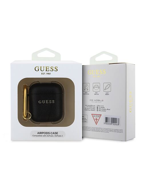 Guess PU Grained Classic Logo Pouzdro pro AirPods 1/2 Black