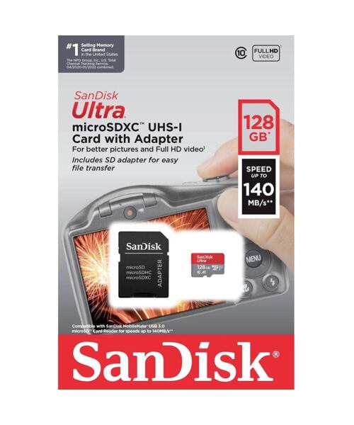 SanDisk microSDXC Ultra 128GB UHS-I U1, A1 Class 10 + Adaptér