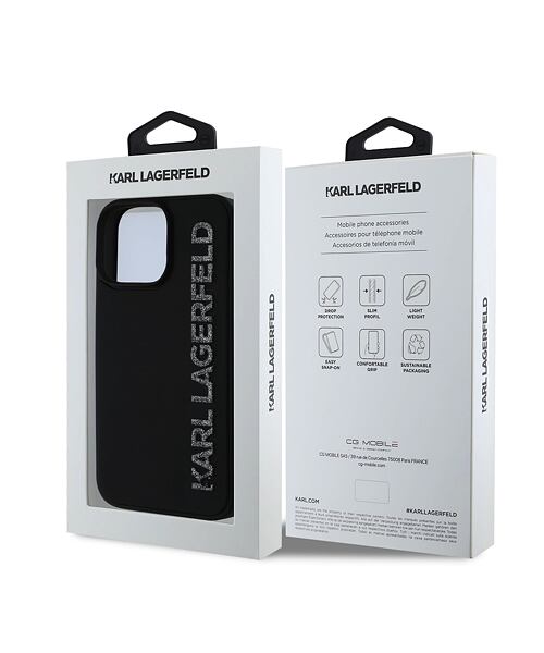 Karl Lagerfeld 3D Rubber Glitter Logo Zadní Kryt pro iPhone 16 Pro Max Black
