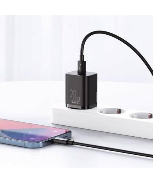 Baseus rychlonabíječka do sítě Super Si USB-C PD QC 20W černá s kabelem USB-C/Lightning 1m