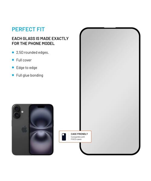Ochranné tvrzené sklo FIXED Privacy Full-Cover pro Apple iPhone 16, lepení přes celý displej, černé