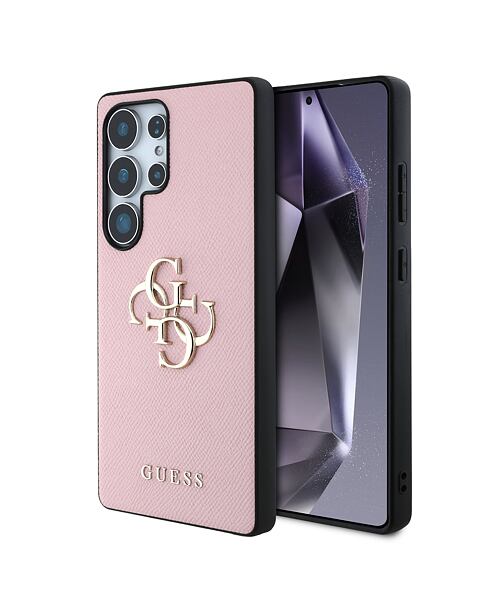 Guess PU Grained 4G Metal Logo Zadní Kryt pro Samsung Galaxy S25 Ultra Pink