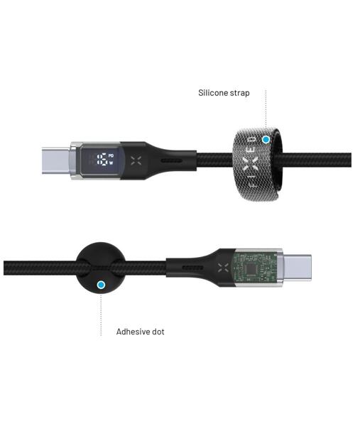 Nabíjecí a datový kabel FIXED s displejem s konektory USB-C/USB-C a podporou PD, 2m, USB 2.0, 100W,
