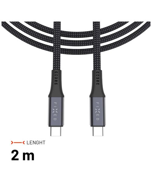 Dlouhý nabíjecí a datový opletený kabel FIXED s konektory USB-C/USB-C, PD 3.1, 2 m, USB4gen2 20Gbps,