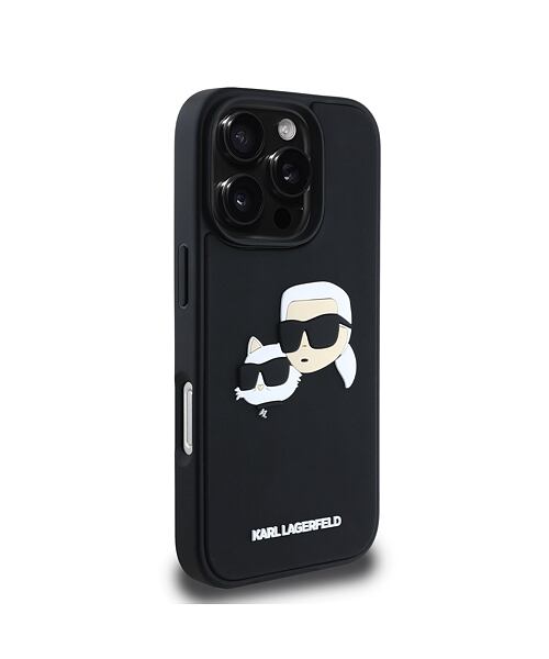 Karl Lagerfeld 3D Rubber Double Heads Zadní Kryt pro iPhone 16 Pro Black