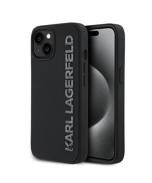 Karl Lagerfeld 3D Rubber Glitter Logo Zadní Kryt pro iPhone 14 Black