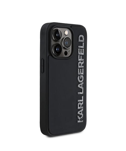 Karl Lagerfeld 3D Rubber Glitter Logo Zadní Kryt pro iPhone 14 Pro Black