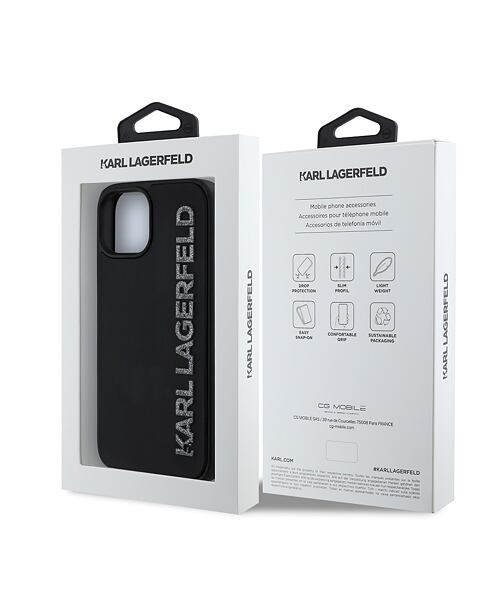 Karl Lagerfeld 3D Rubber Glitter Logo Zadní Kryt pro iPhone 15 Black