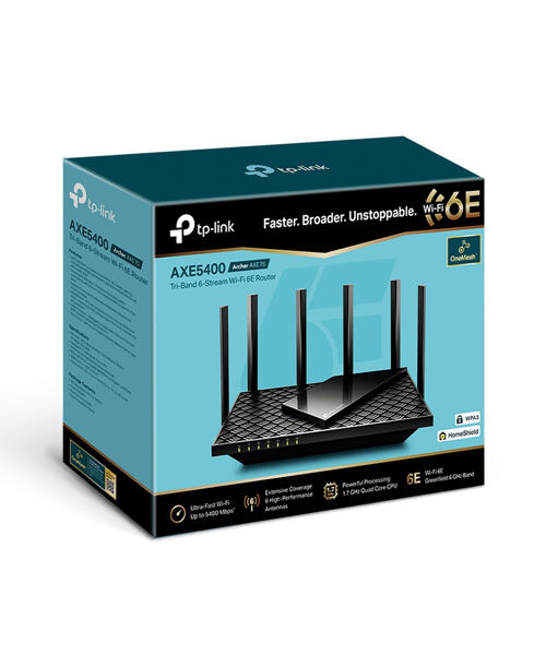 TP-Link Archer AXE75 bezdrátový router Gigabit Ethernet Tři pásma (2,4 GHz / 5 GHz / 6 GHz) Černá