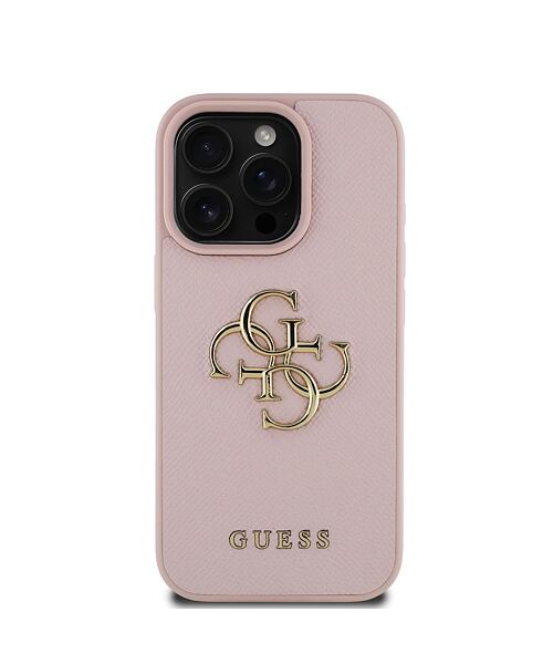 Guess PU Grained 4G Metal Logo Zadní Kryt pro iPhone 15 Pro Pink