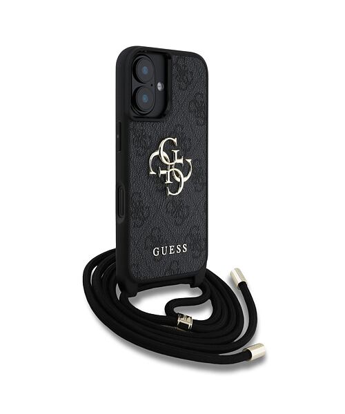 Guess PU 4G Metal Logo Crossbody Popruh Zadní Kryt pro iPhone 16 Black