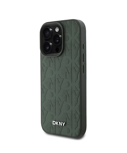DKNY PU Leather Grid Pattern Magsafe Zadní Kryt pro iPhone 16 Pro Green