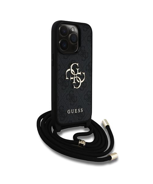 Guess PU 4G Metal Logo Crossbody Popruh Zadní Kryt pro iPhone 15 Pro Black