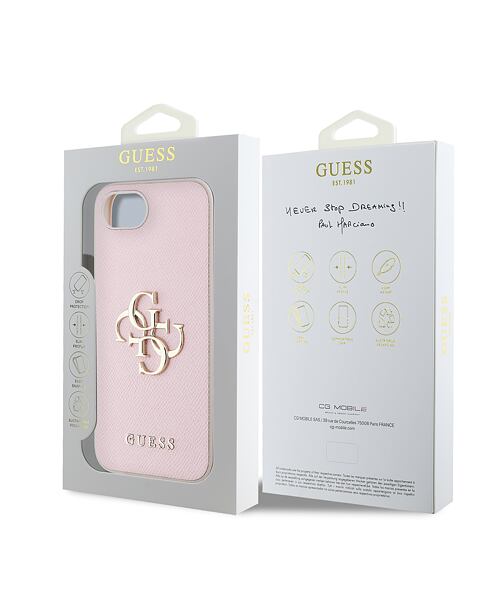 Guess PU Grained 4G Metal Logo Zadní Kryt pro iPhone 16e Pink