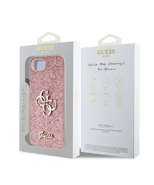 Guess PU Fixed Glitter 4G Metal Logo Zadní Kryt pro iPhone 16e Pink