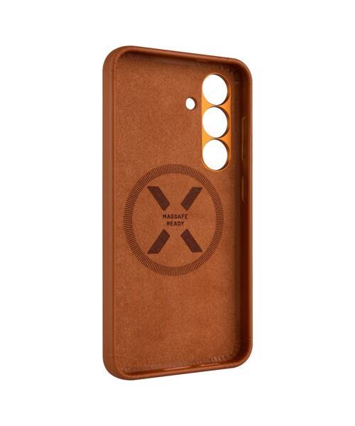 Kožený zadní kryt FIXED MagLeather s podporou MagSafe pro Samsung Galaxy S25, hnědý