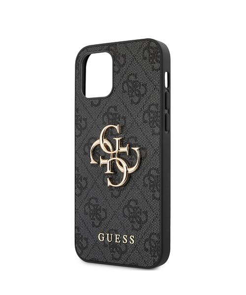 Guess PU 4G Metal Logo Zadní Kryt pro iPhone 12 Pro Max Grey