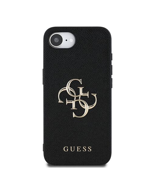 Guess PU Grained 4G Metal Logo Zadní Kryt pro iPhone 16e Black
