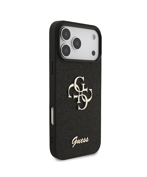 Guess PU Fixed Glitter 4G Metal Logo Zadní Kryt pro iPhone 17 Pro Max Black