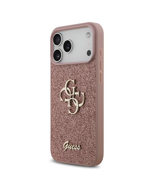 Guess PU Fixed Glitter 4G Metal Logo Zadní Kryt pro iPhone 17 Pro Max Pink