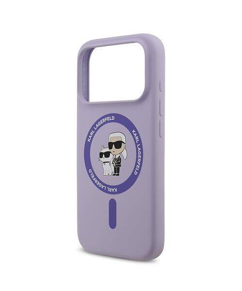 Karl Lagerfeld Liquid Silicone Karl and Choupette MagSafe Zadní Kryt pro iPhone 17 Pro Purple