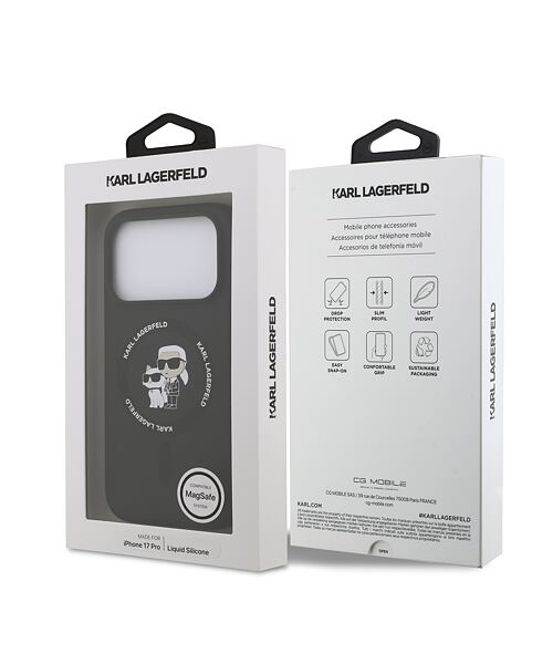 Karl Lagerfeld Liquid Silicone Karl and Choupette MagSafe Zadní Kryt pro iPhone 17 Pro Black